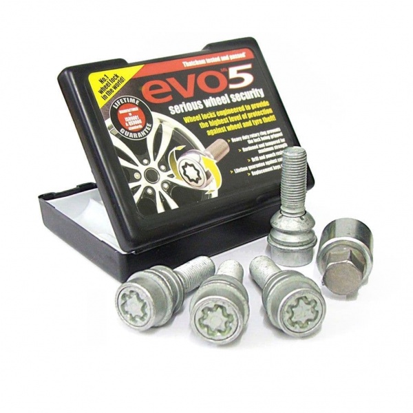 Evo Mk5 Silver Locking Wheel Bolts VW T5 / T6  M14 Radius Seat